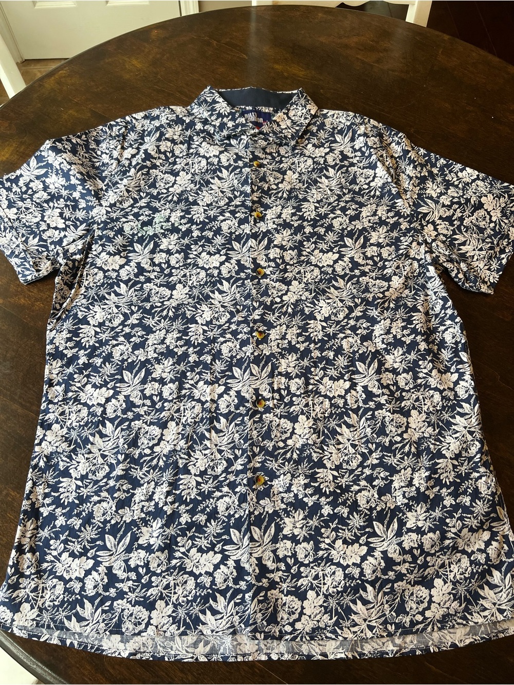 Casual Navy Blue Floral Short-Sleeve Button-Down Shirt - Men's